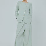 Modern Wrap Linen Trousers in Mint