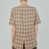 Midtown Short-Sleeve Linen Blazer in Brown Gingham