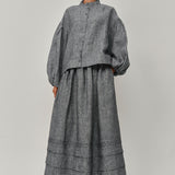 Studio Pleated Linen Skirt in Heather Grey